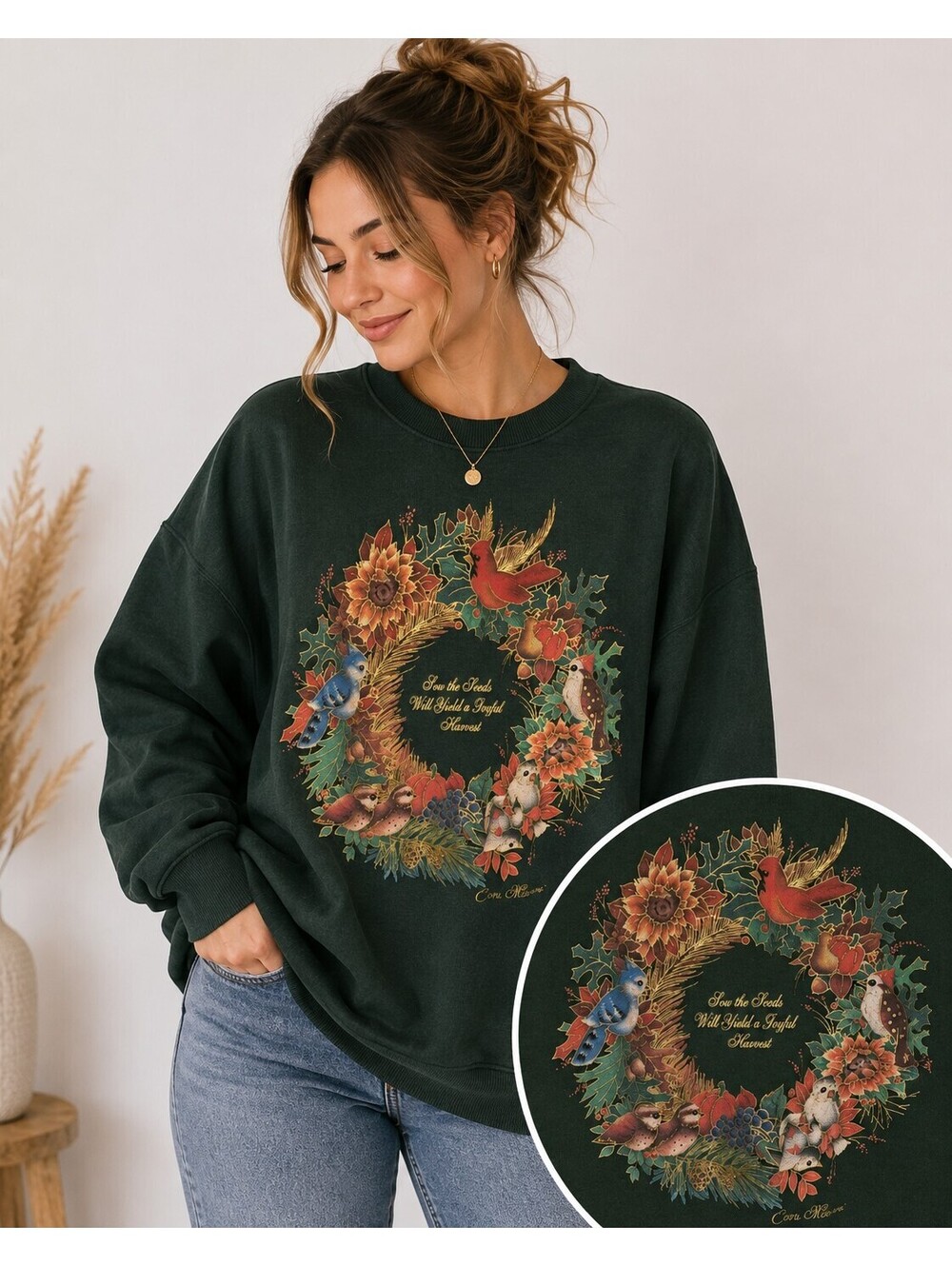 Vintage Gildan floral bird graphic sweatshirt fall autumn grandma core granny